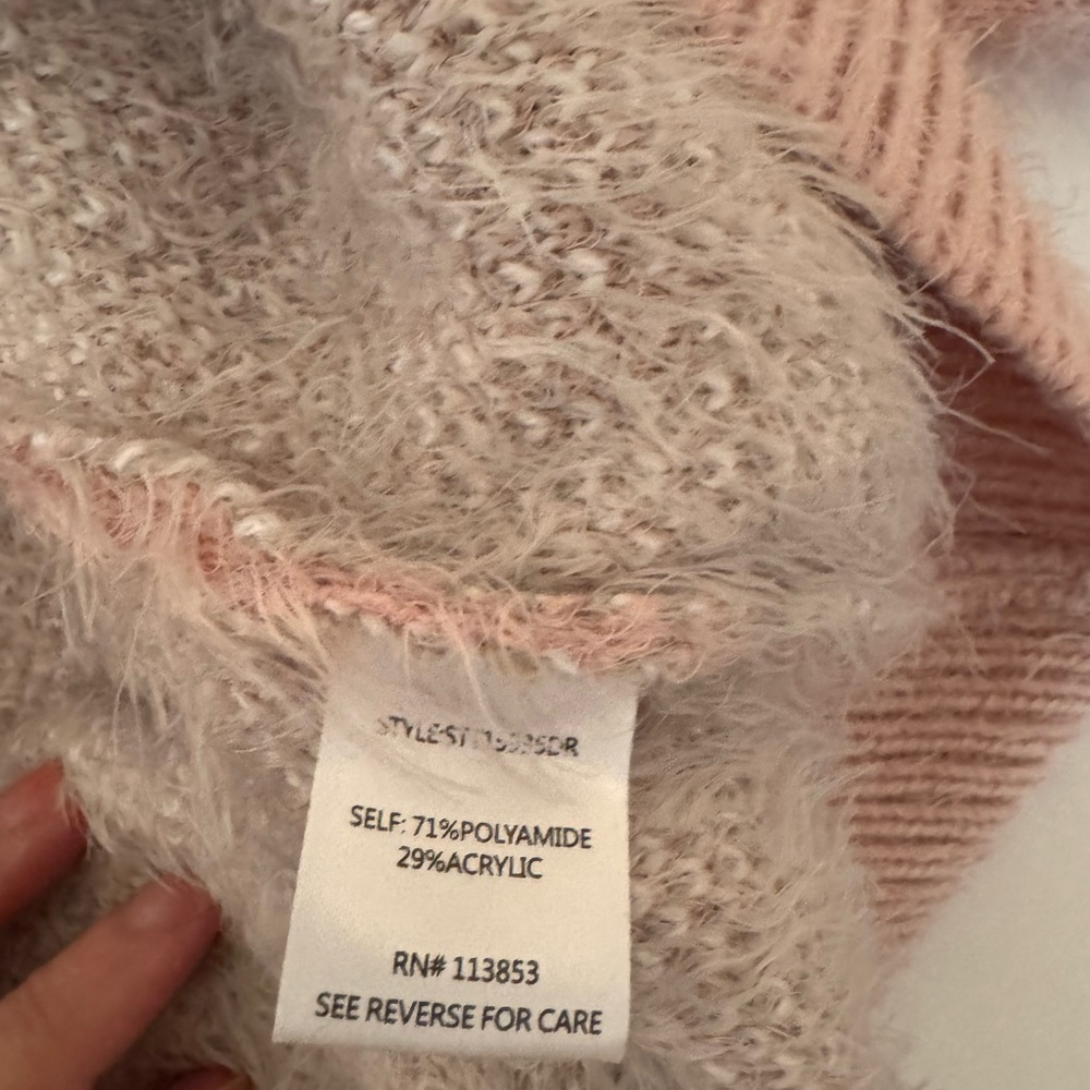 Sugar + Lips Fuzzy Chevron Sweater | Size M | Gray, White, & Pink - Picture 4 of 5